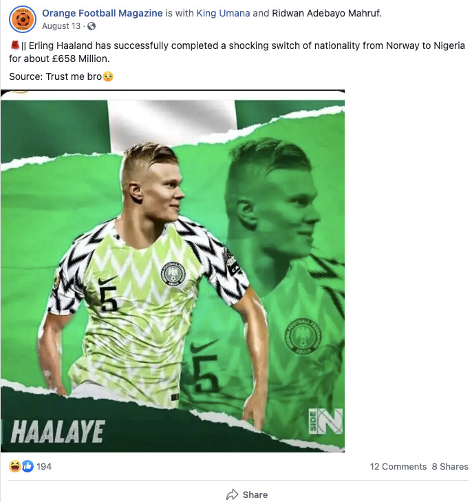 Haaland Nigeria jersey meme