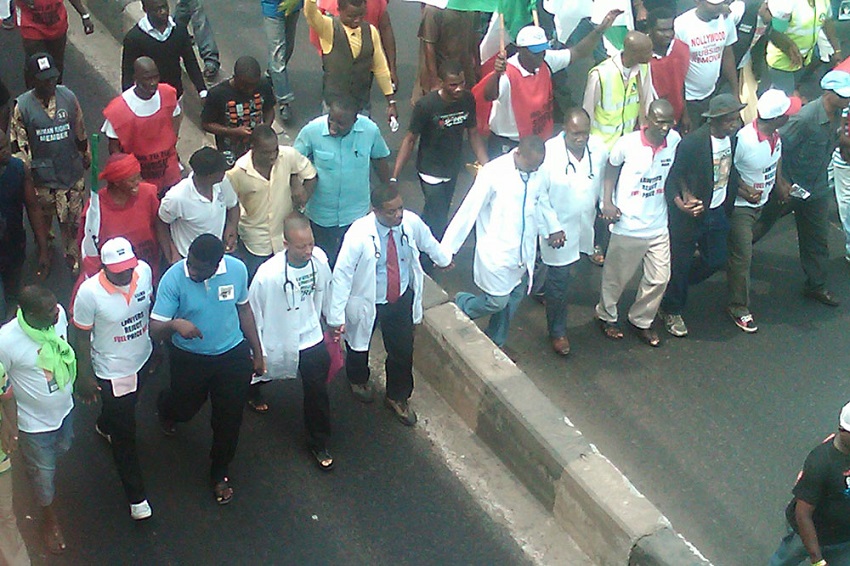Nigerian doctors on a protest during strike