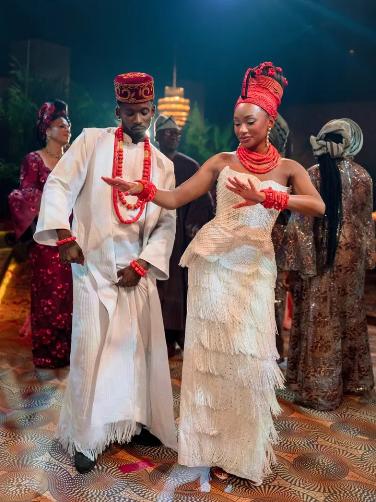 Temi Otedola and Mr Eazi in Nigerian traditional wedding couture 