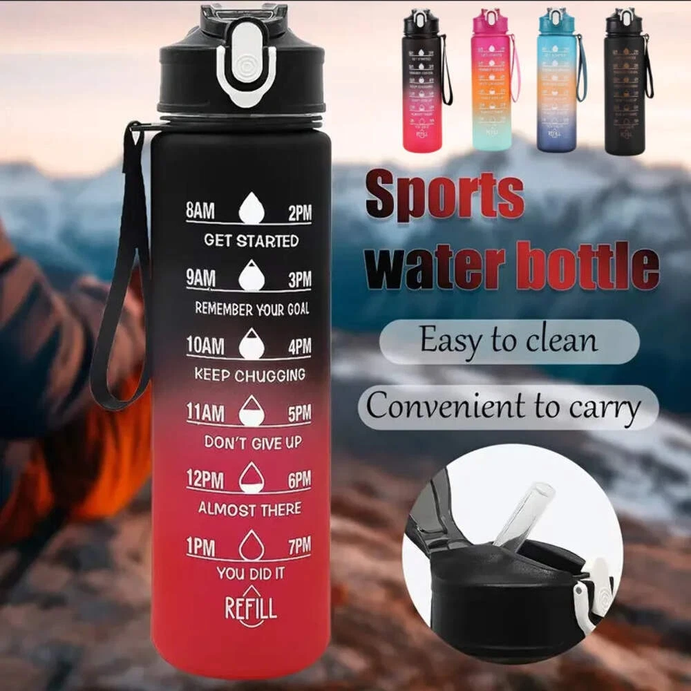Sports Water Bottle with Time-Tracking Straw Leak Proof