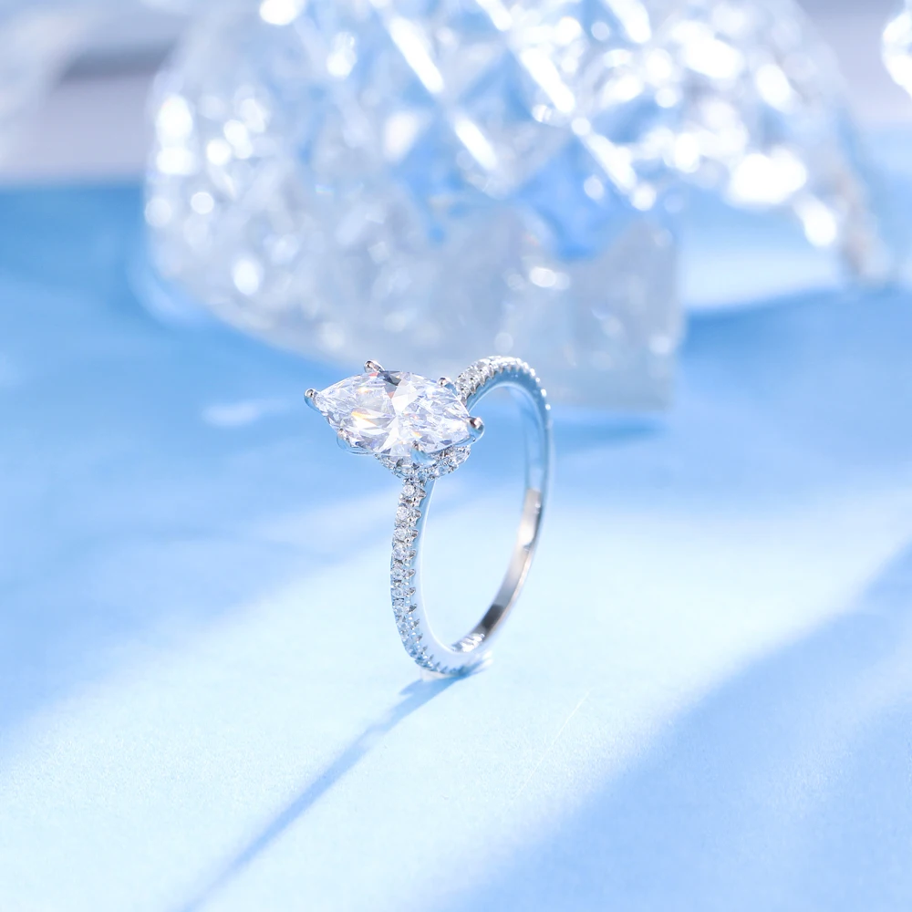 QooLady Fashion 925 Sterling Silver Marquise Cut Cubic Zircon Dazzling Wedding Engagement Rings for Women Fine Jewelry SE012
